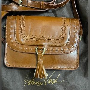 Patricia Nash Atessa chain stitch crossbody flap saddle leather, limited edition